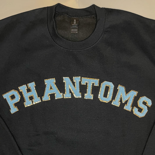 Phantoms Glitter RELAXED Crewneck with Blue Chenille Letters
