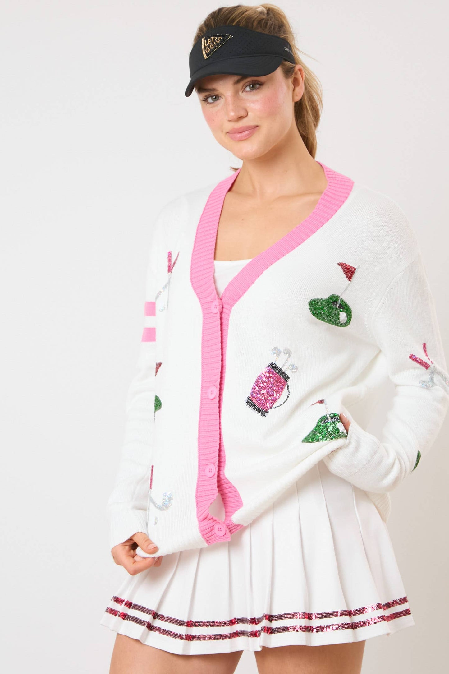 Golf Sequins Embroidery Knit Cardigan