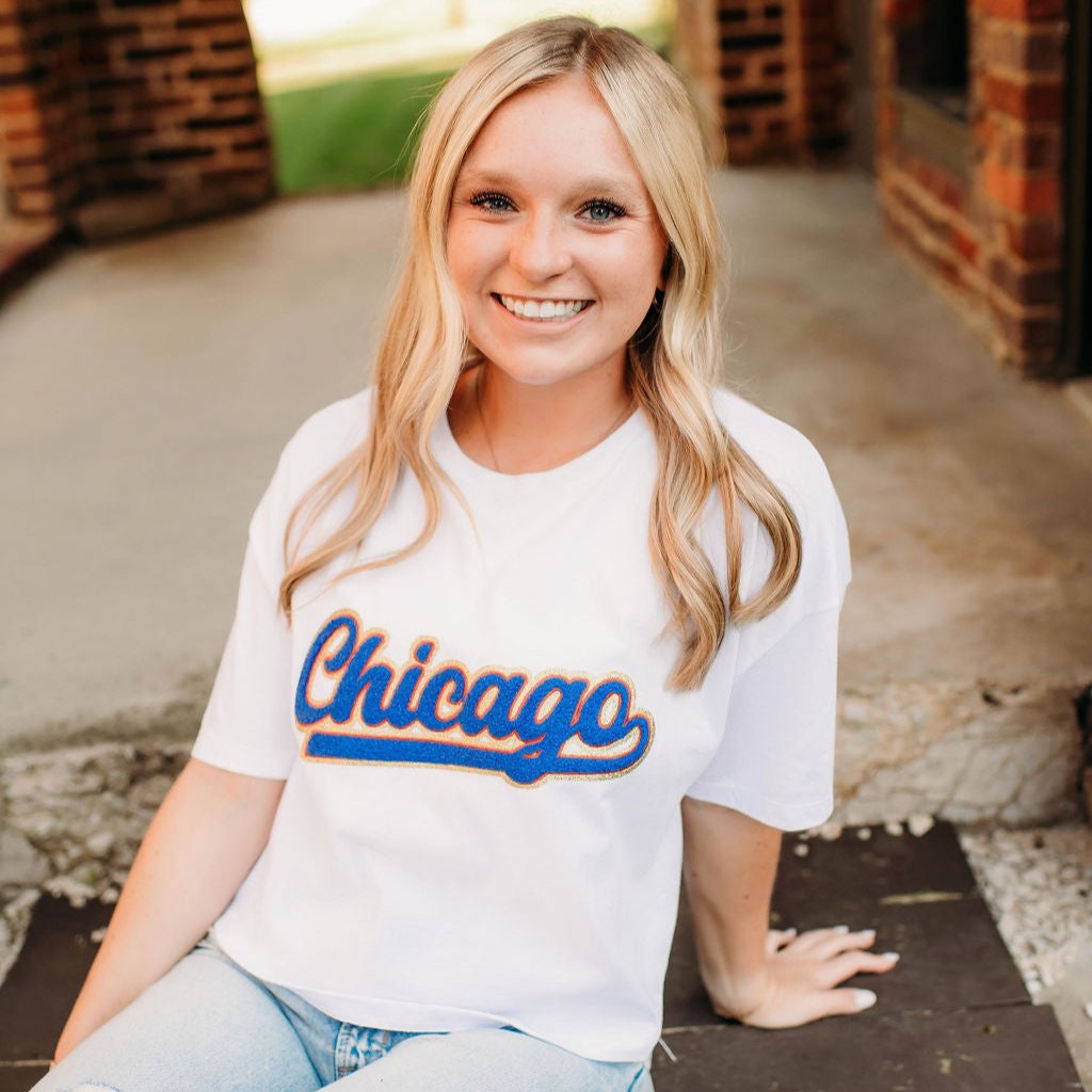 Chicago Blue Chenille Cropped Tee