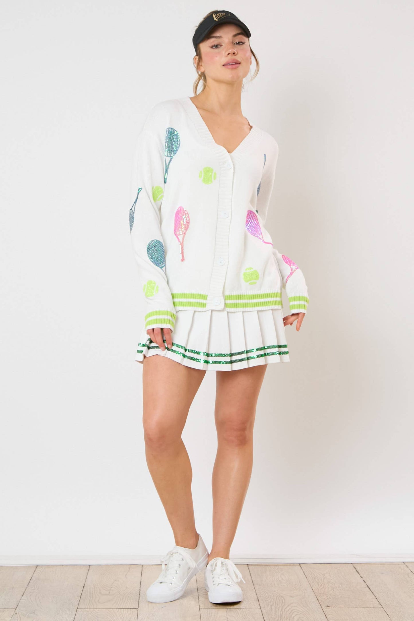 Tennis Sequins Embroidery Knit Cardigan
