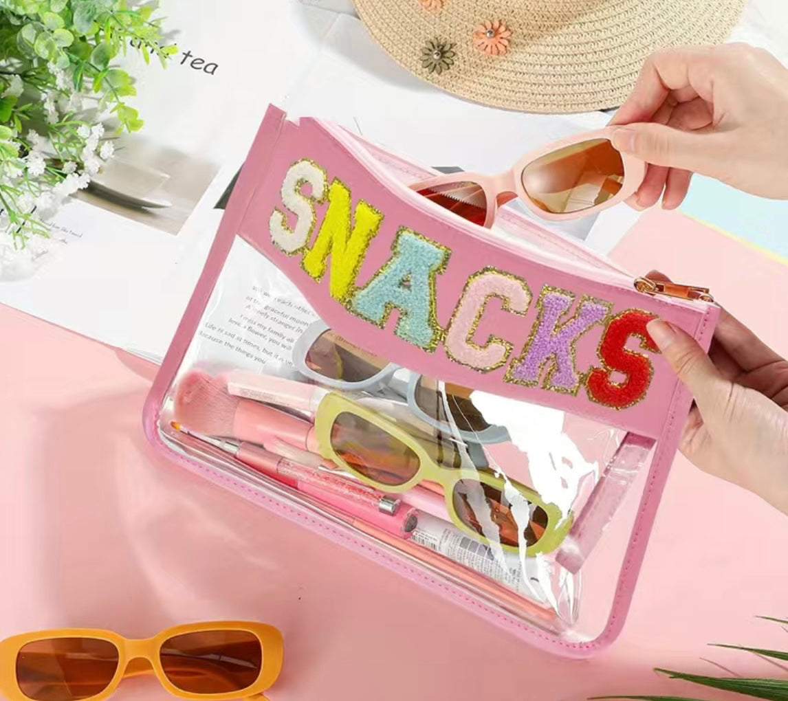 SNACKS Pink Clear Zippered Pouch