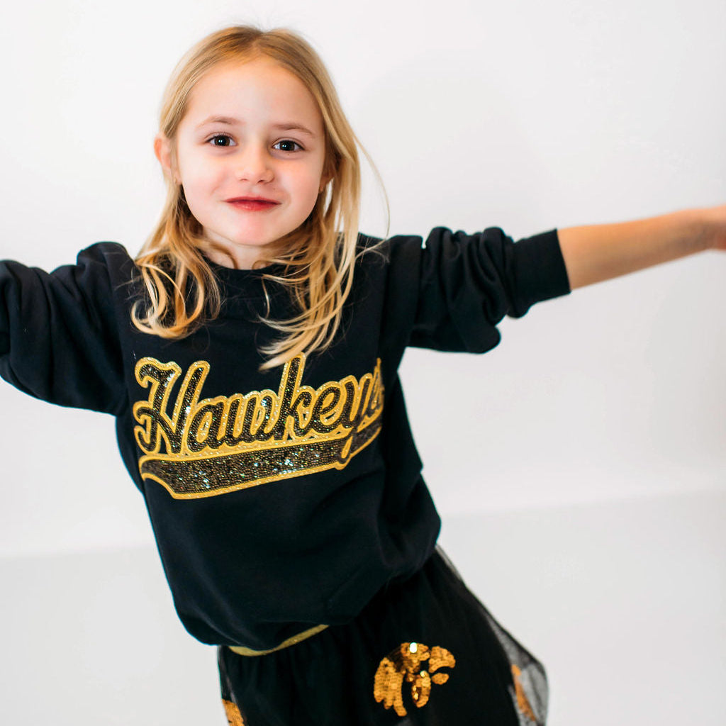 Hawkeyes Sequin Youth Crewneck