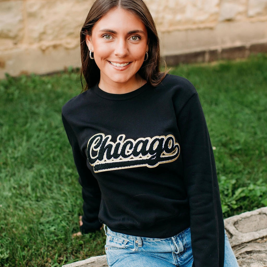 Chicago Black Chenille Women’s Crewneck