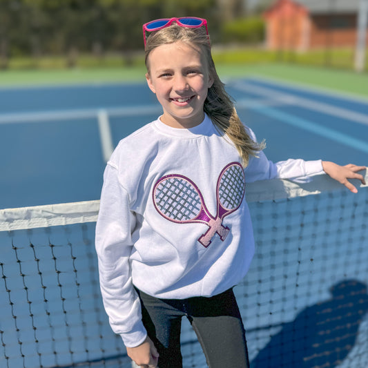 Preppy Tennis Chenille Patch in a YOUTH Crewneck