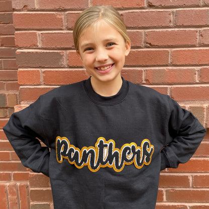 Panthers Black Unisex Chenille Crewneck