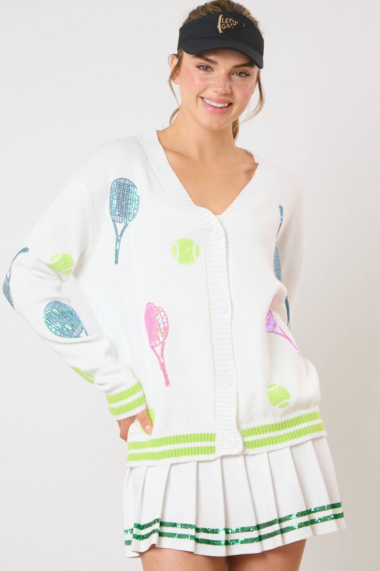 Tennis Sequins Embroidery Knit Cardigan