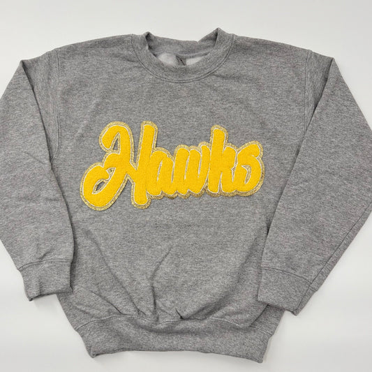 Hawks Gold Chenille Patch in a  YOUTH & ADULT Crewneck