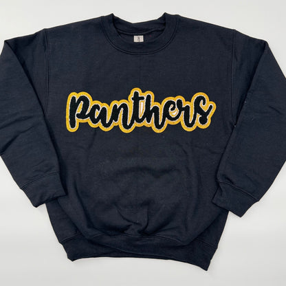 Panthers Black Unisex Chenille Crewneck