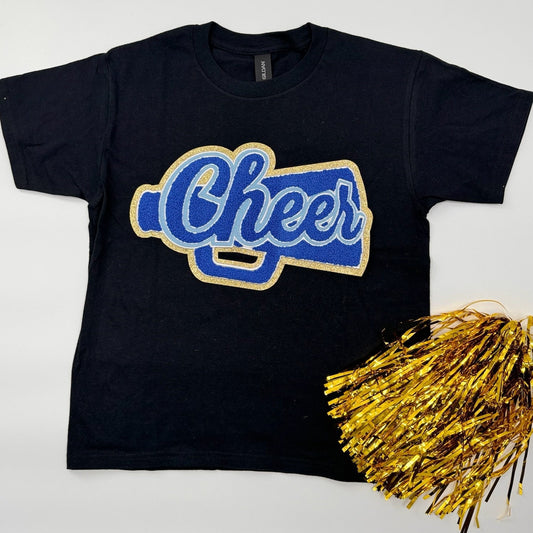 Cheer Blue Chenille Patch YOUTH & ADULT Unisex Tee
