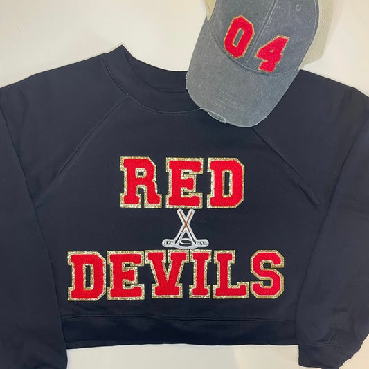Red Devils Hockey Women's RAGLAN Crewneck (See pictures for Sweatshirt Style)