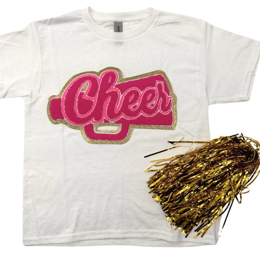 Cheer Pink Chenille Patch YOUTH & ADULT Unisex Tee