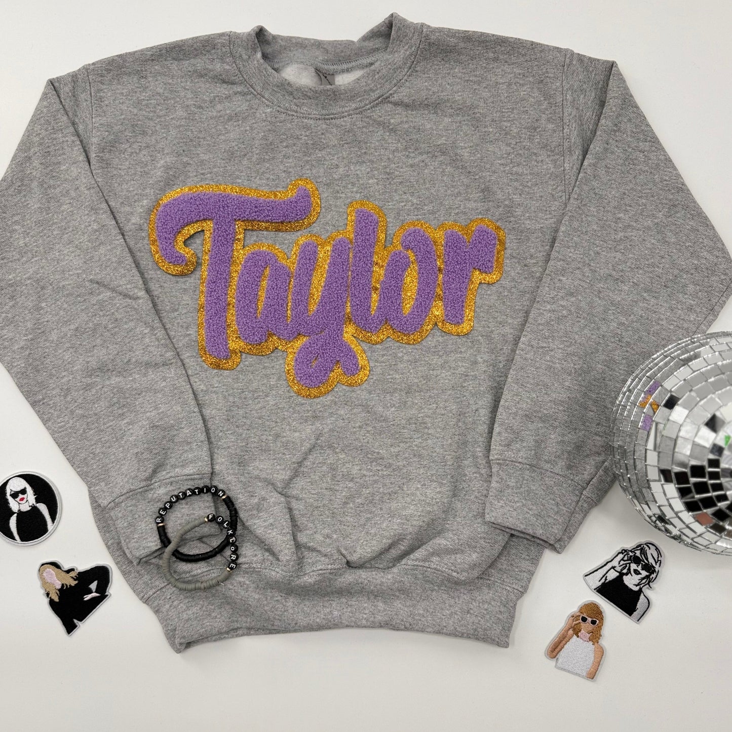Taylor Chenille  Patch in a Youth & Women’s Crewneck