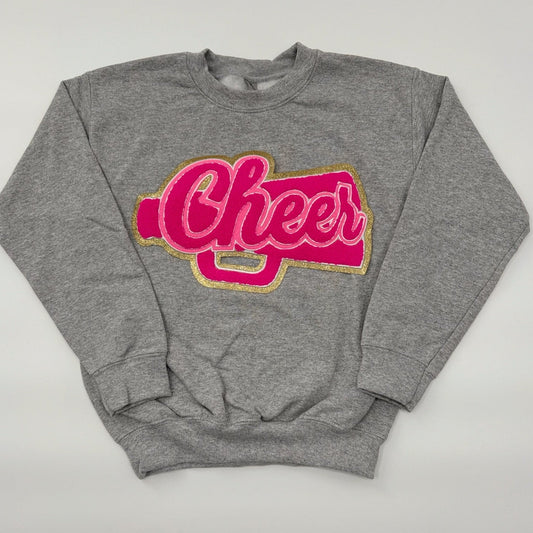 Cheer Pink Chenille Patch in a YOUTH & ADULT Relaxed Crewneck
