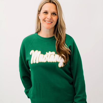 Mustangs White Chenille Unisex Crewneck