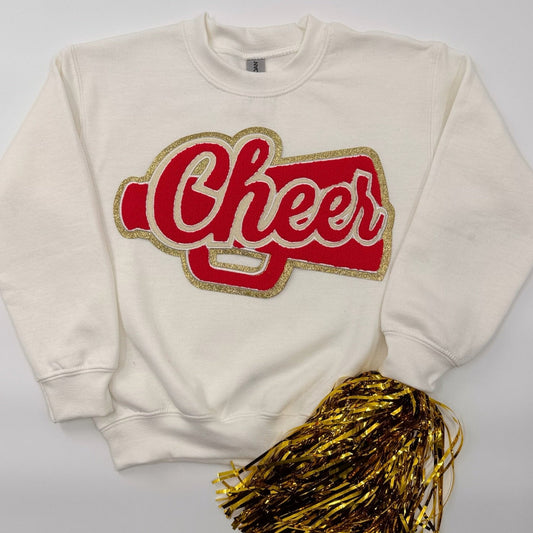 Cheer Red Chenille Patch in a YOUTH & ADULT Relaxed Crewneck