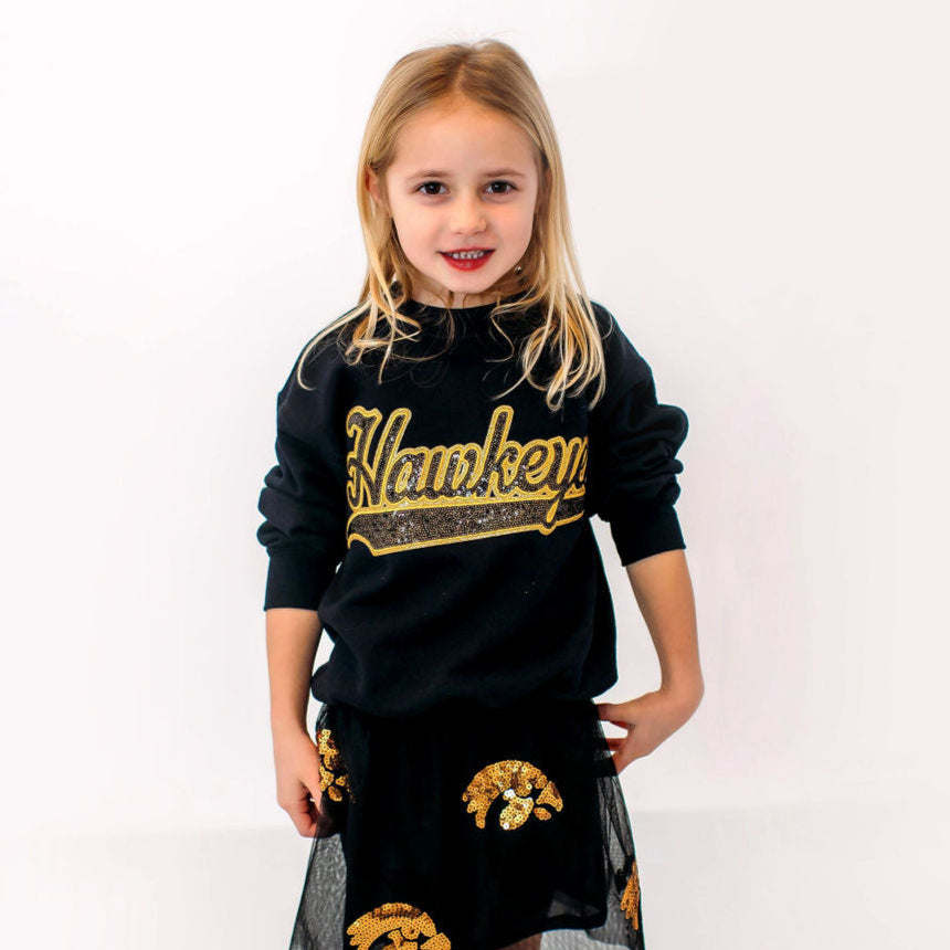 Hawkeyes Sequin Youth Crewneck