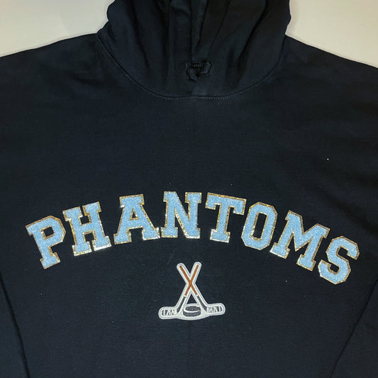 Phantoms Glitter HOODED Sweatshirt with Blue Chenille Letters