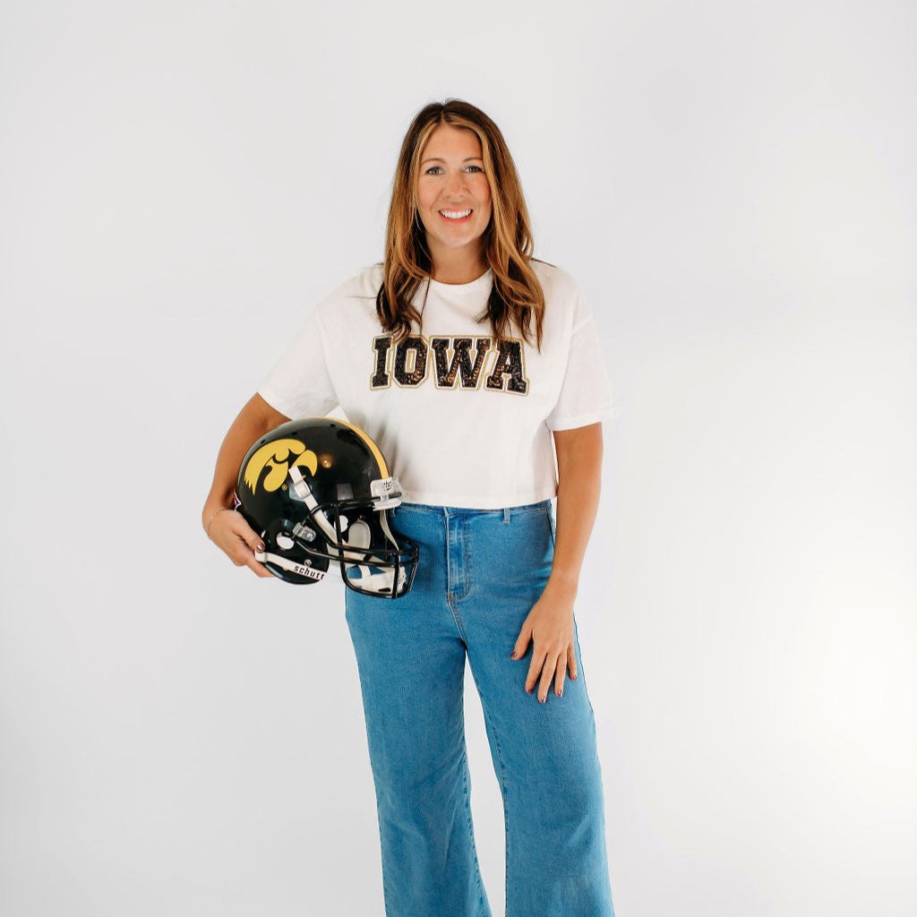 Iowa Sequin Cropped Tee