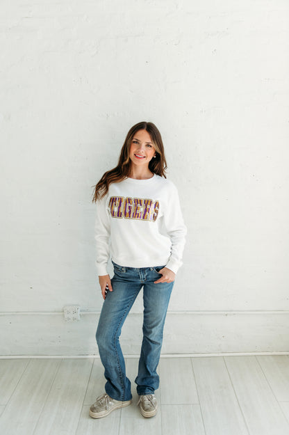 Purple and Gold Tigers Sequin Crewneck
