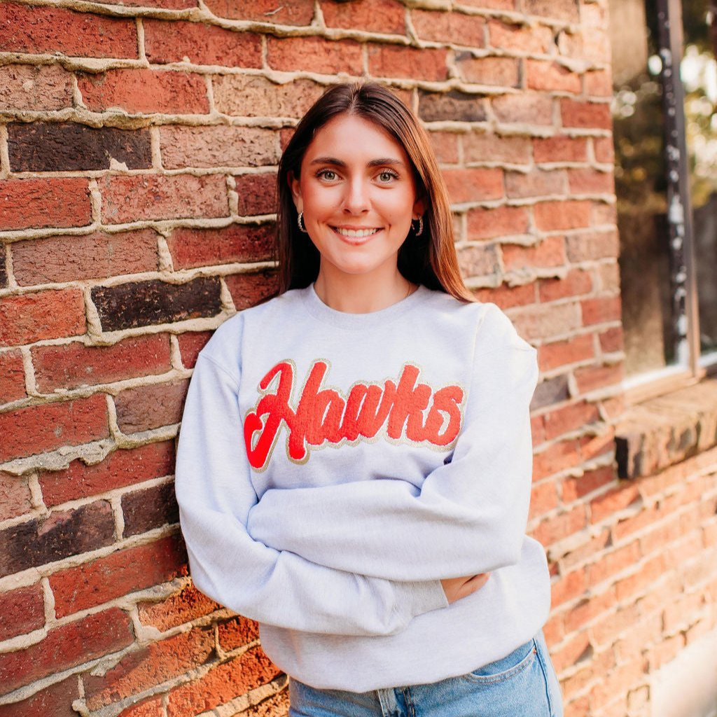 Hawks Red Chenille Unisex Crewneck (Youth & Adult)