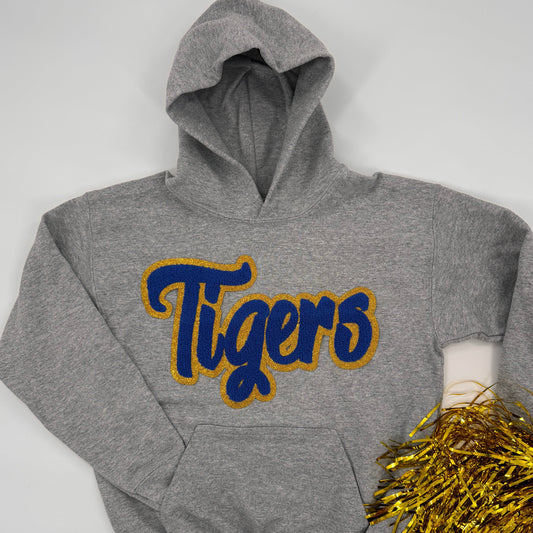 Tigers Chenille Patch YOUTH & ADULT Hooded Sweatshirt