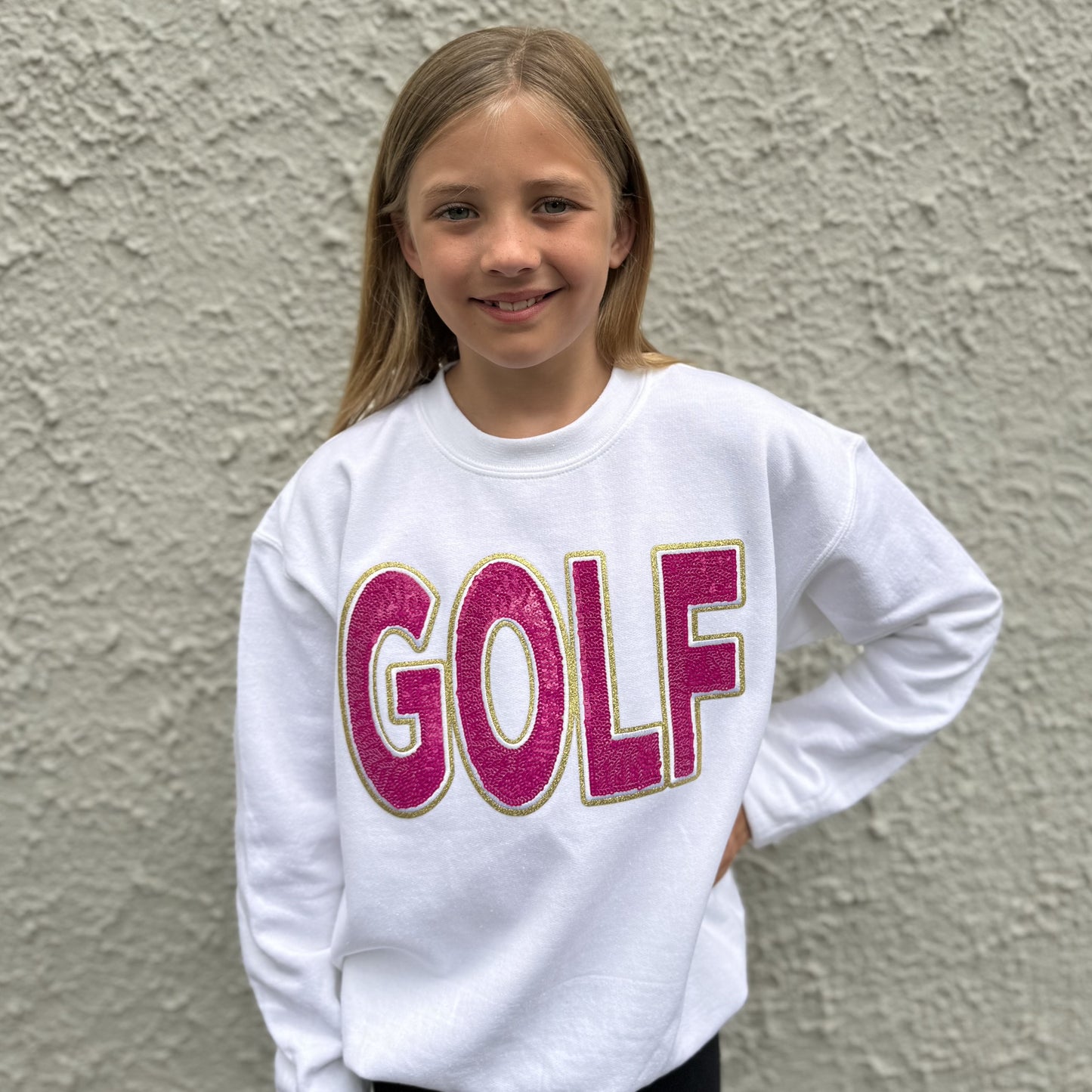 Youth Sequin Golf Chenille Crewneck