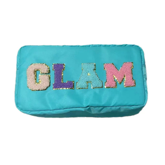 GLAM Blue Nylon Cosmetic Bag