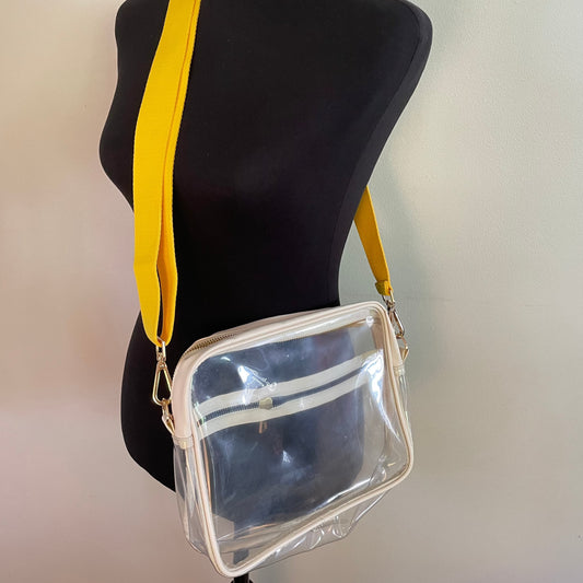 LARGE Clear Stadium Bag in White with Color Strap