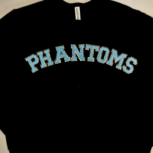 Phantoms Glitter FITTED Crewneck with Blue Chenille Letters