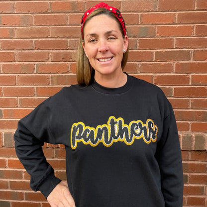 Panthers Black Chenille Women's Crewneck