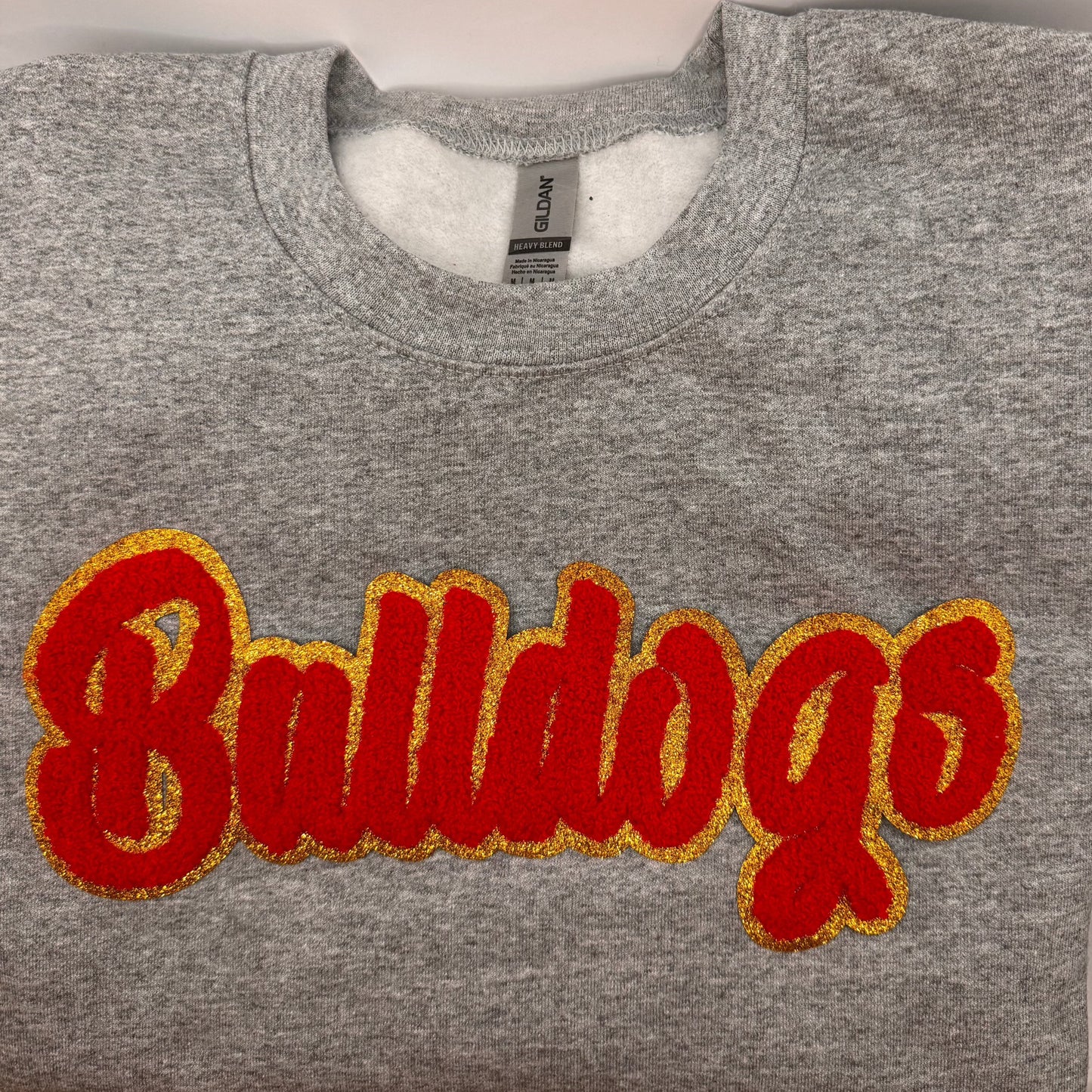 Bulldogs Chenille Patch in a Women's Unisex Crewneck  (see pictures for Sweatshirt Style)