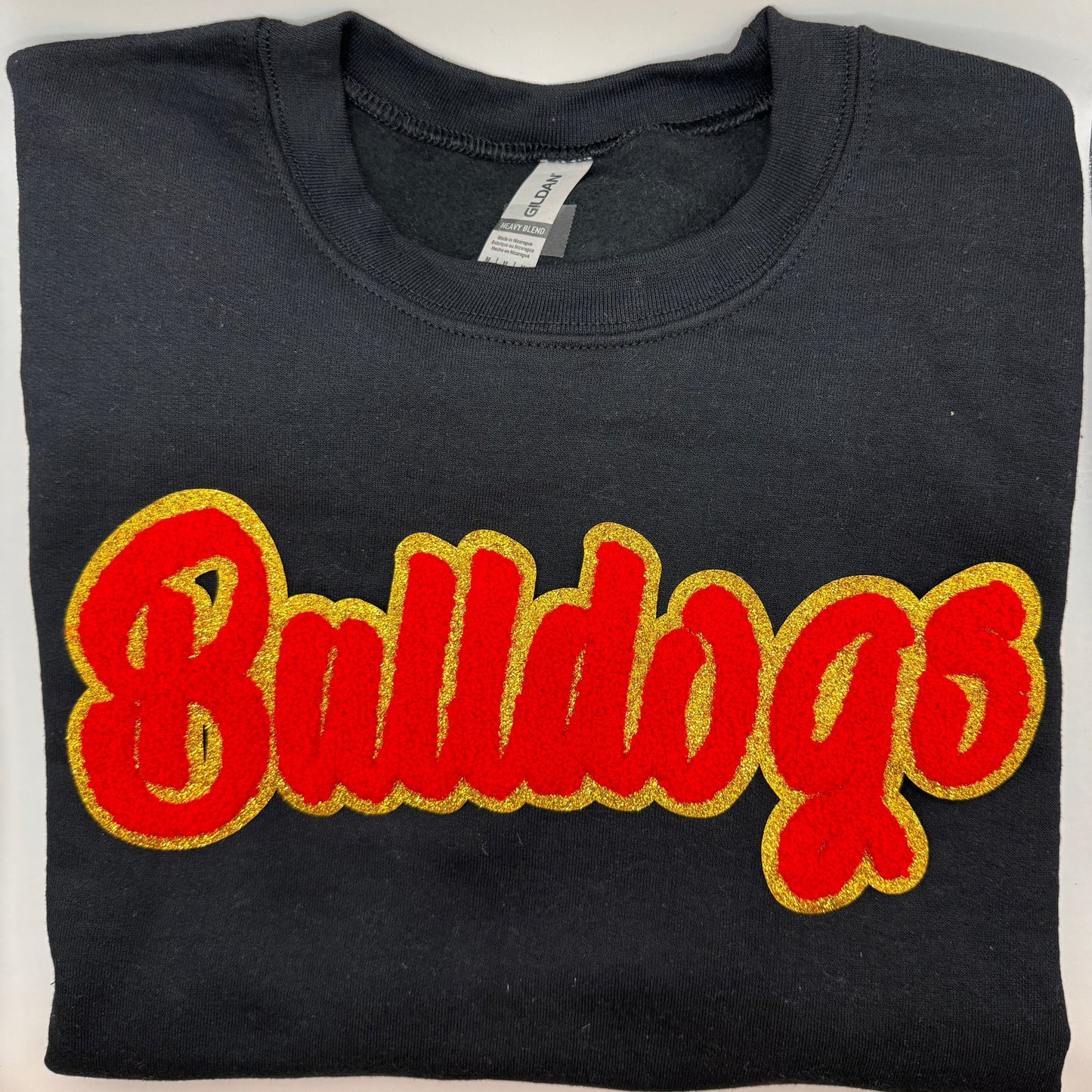 Bulldogs Chenille Patch in a Women's Unisex Crewneck  (see pictures for Sweatshirt Style)