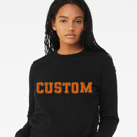 CUSTOM Women's Chenille Patch FITTED Crewneck  (see pictures for Sweatshirt Style) (Copy)