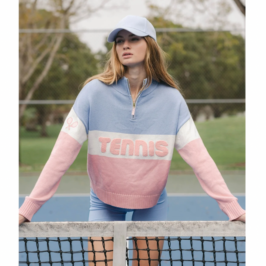 Tennis Color Blocked Quarter Zip Sweater