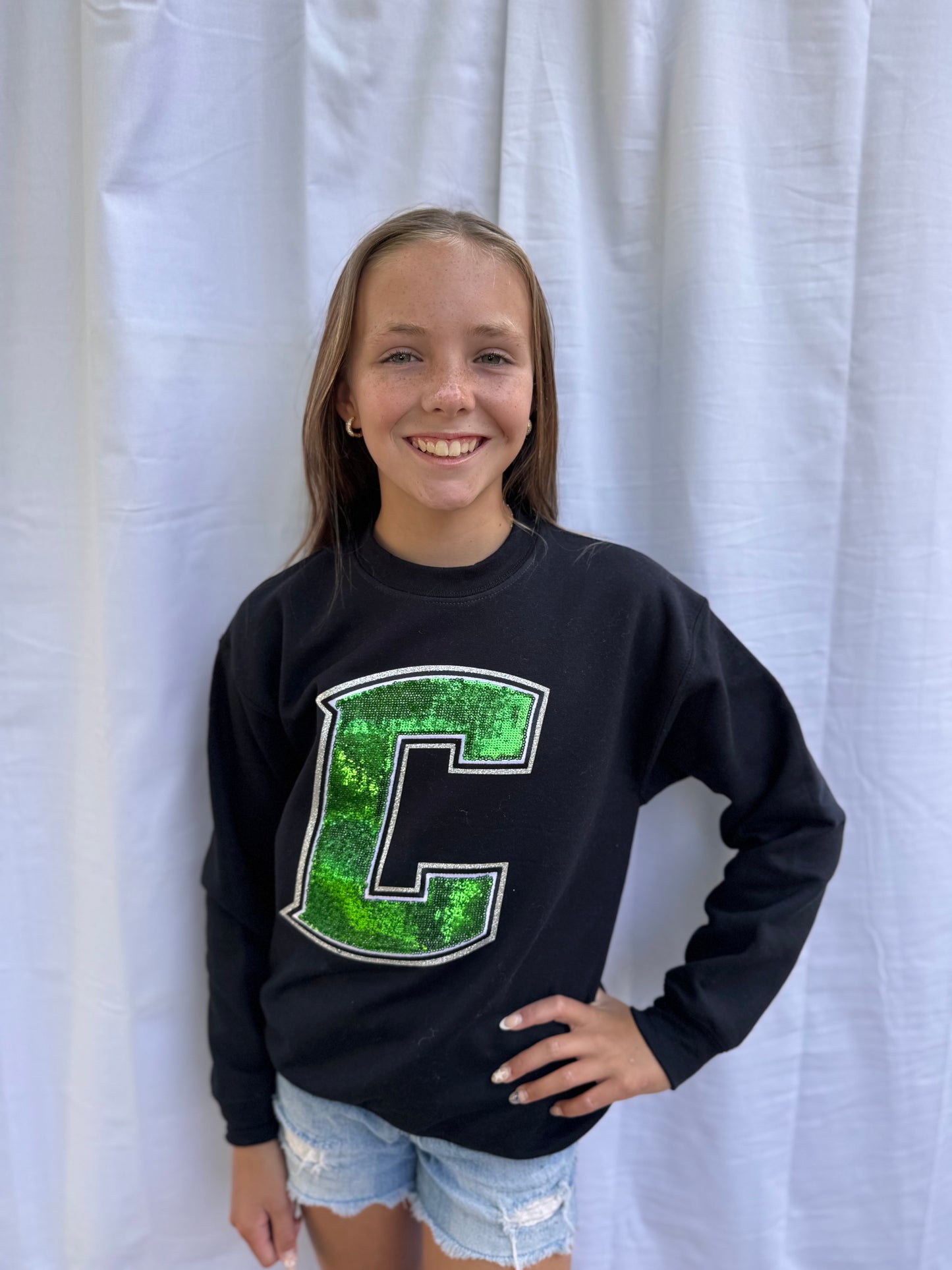 Celina Bulldogs C Sequin Youth Crewneck