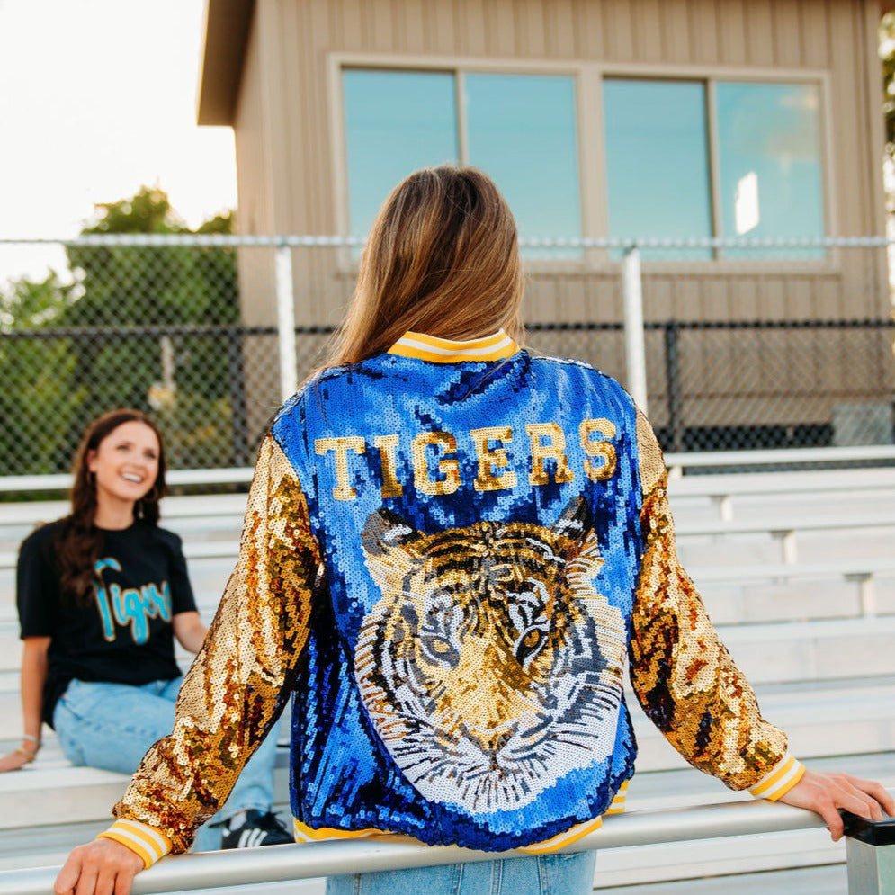 Blue and Gold Sequin Tiger Jacket