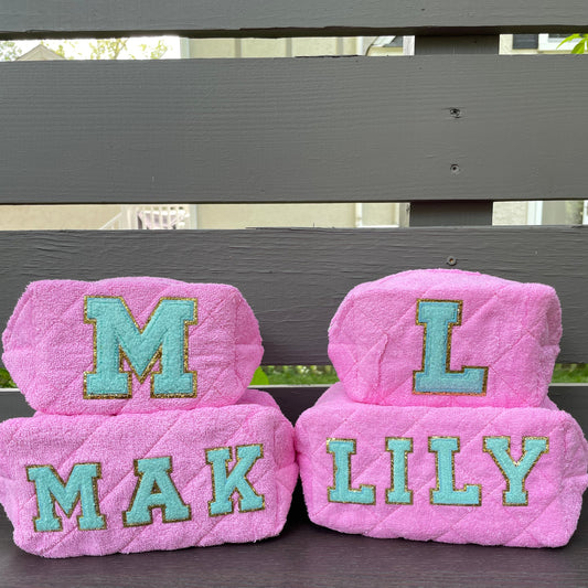 Personalized 2 Piece Terry Cloth Make Up Bag