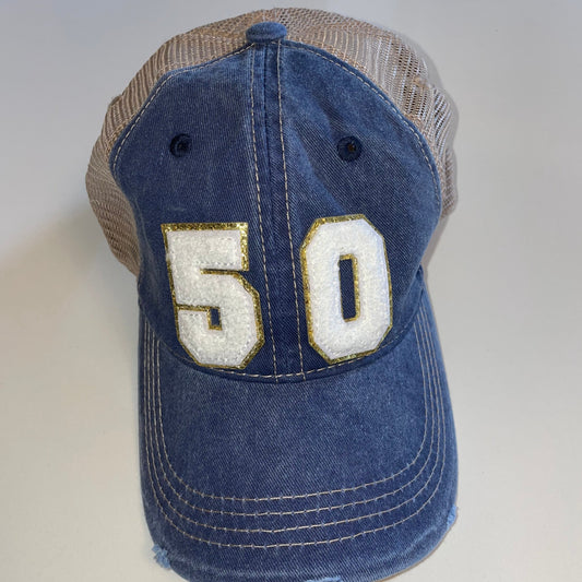 Personalized Distressed Blue Hat