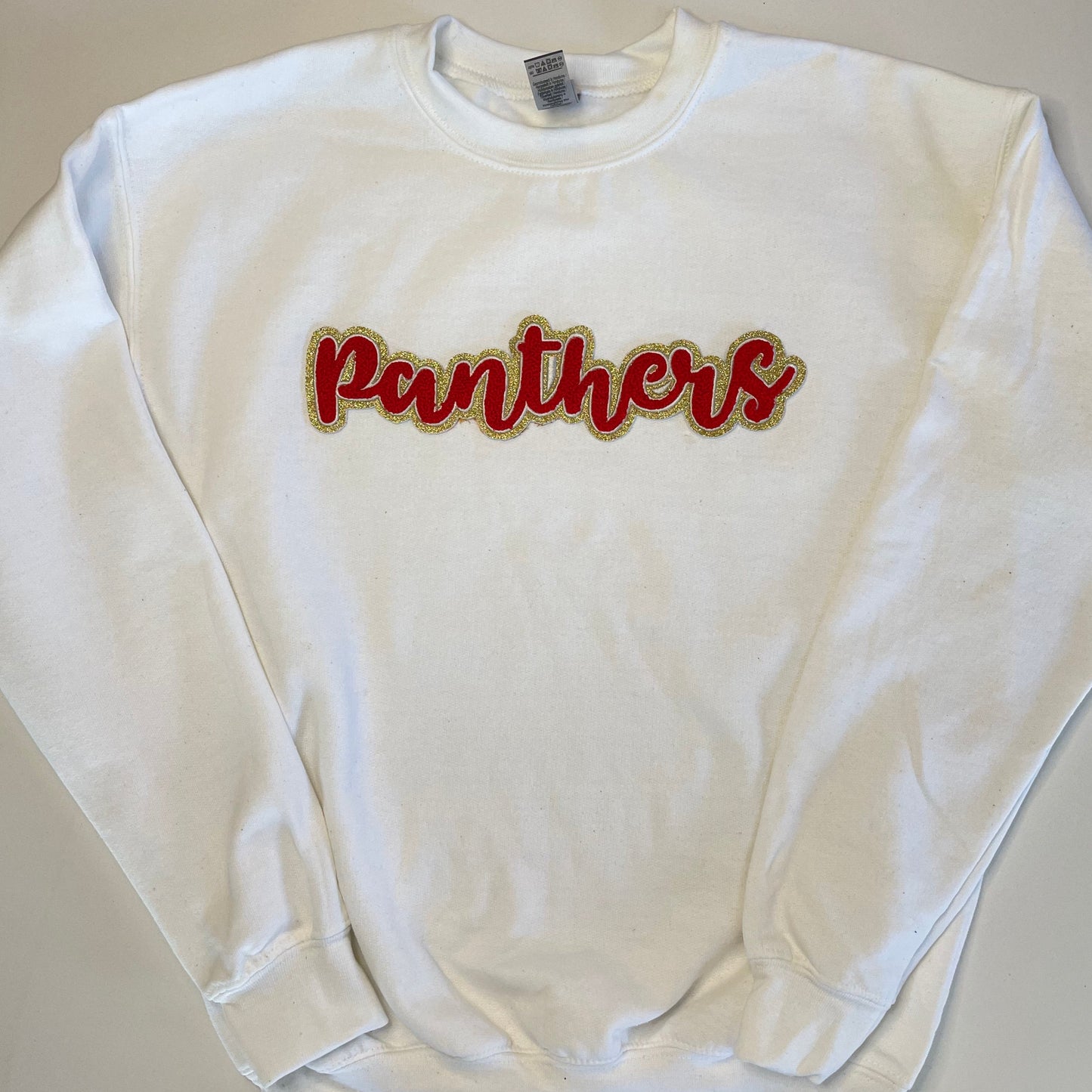 Panthers Chenille Patch in a Youth Crewneck