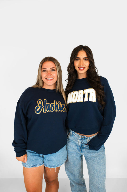 North Chenille Patch on a Navy Unisex Crewneck