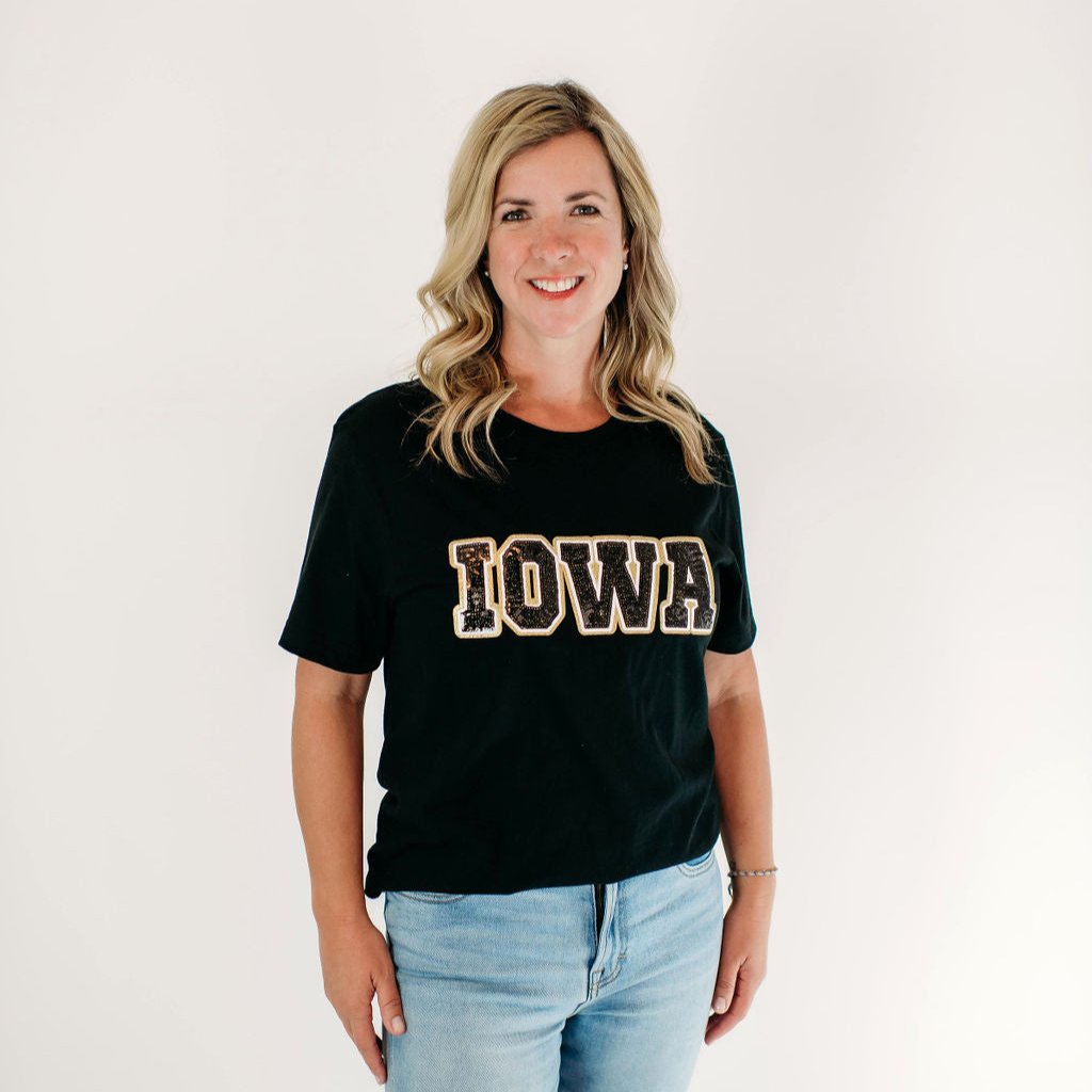 Iowa Sequin Cropped Tee