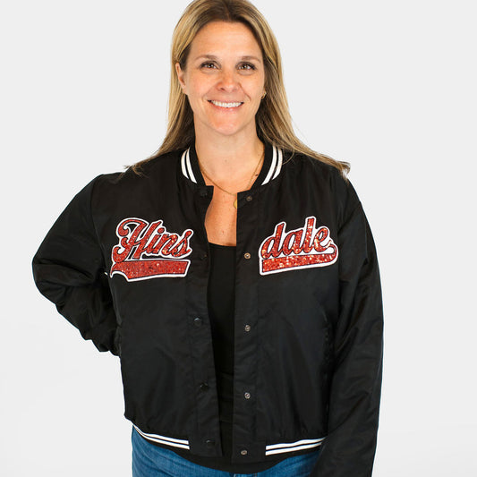 Hinsdale Falcons Satin Bomber Jacket with Sequin Details (Pre Order)