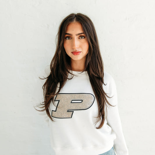 Purdue P Sequin Women's Crewneck