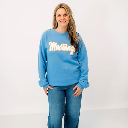 Mustangs White Chenille Unisex Crewneck