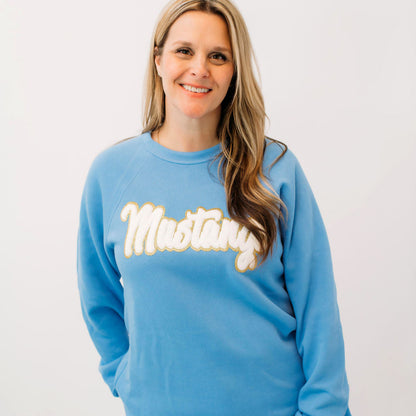 Mustangs White Chenille Unisex Crewneck