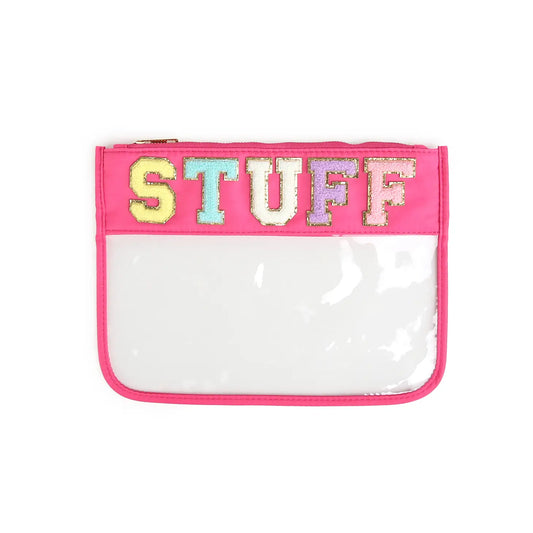 STUFF Bright Pink Clear Zippered Pouch