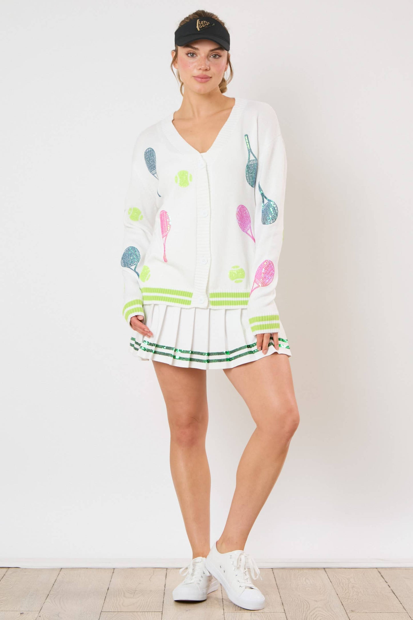 Tennis Sequins Embroidery Knit Cardigan