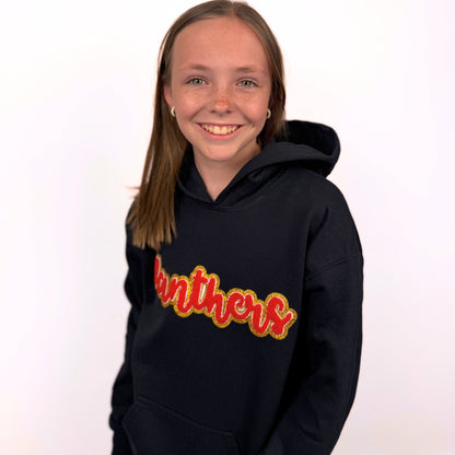 Panthers Red Chenille Patch Youth Hoodie