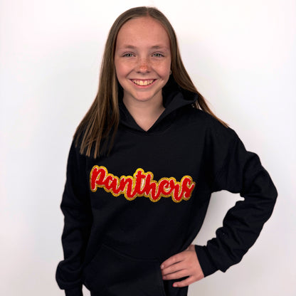 Panthers Red Chenille Patch Youth Hoodie